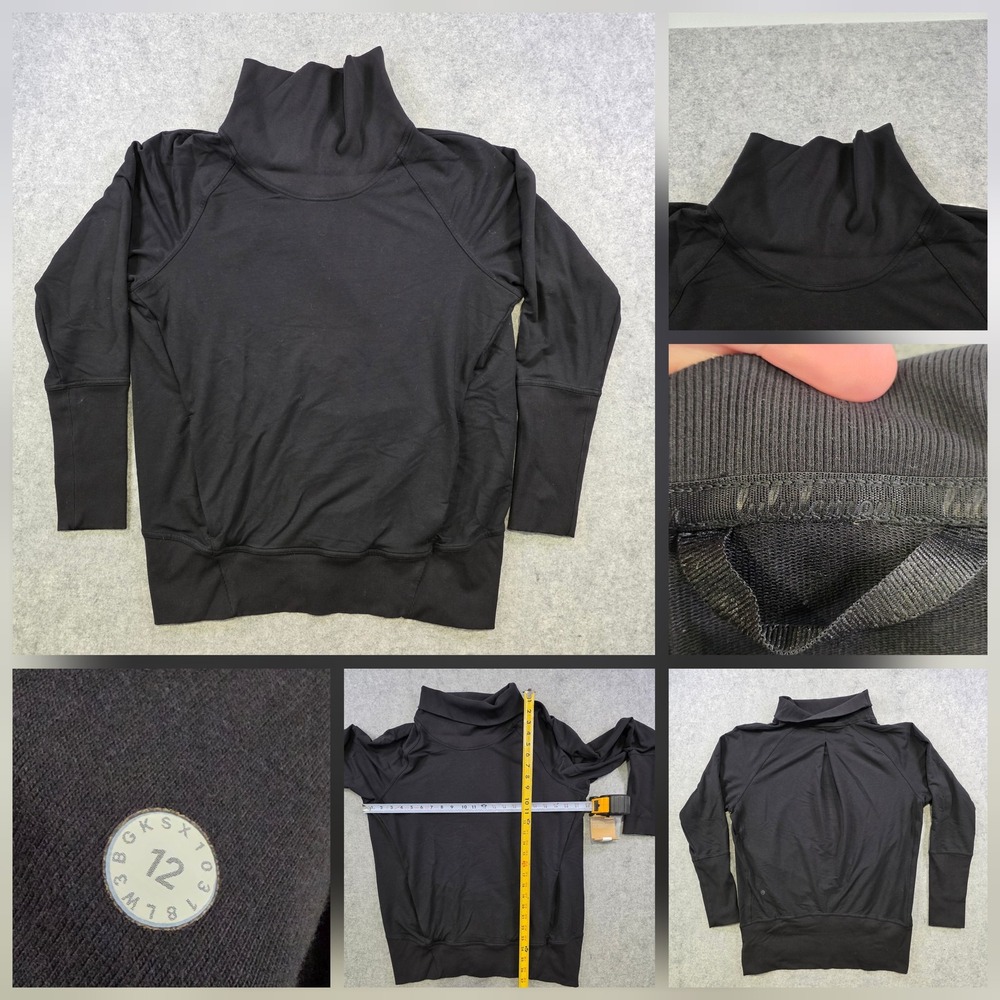 Lululemon High Lines Pullover Sweatshirt Womens 12 Black Funnel Turtleneck